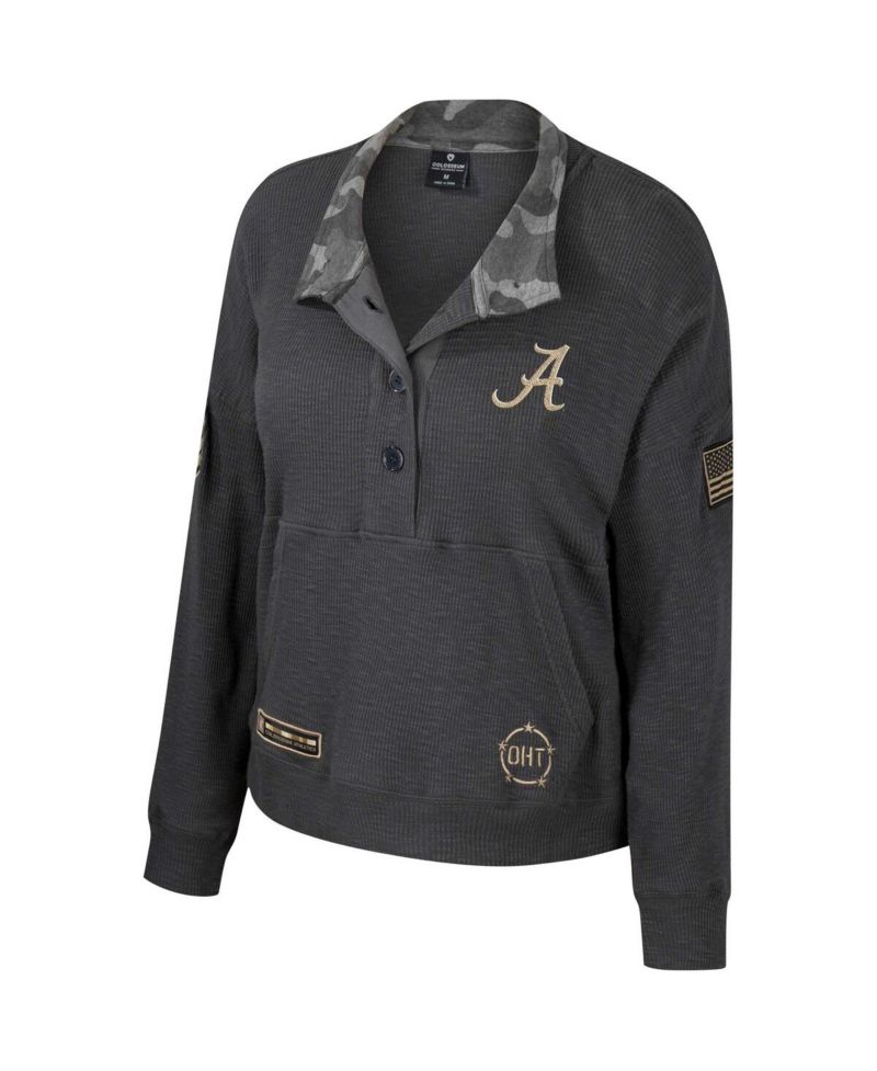 Women's Heather Charcoal Alabama Crimson Tide OHT Military-Inspired Appreciation Payback Henley Thermal Sweatshirt