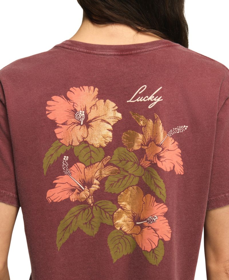 Women's Hibiscus Print Crewneck Boyfriend T-Shirt