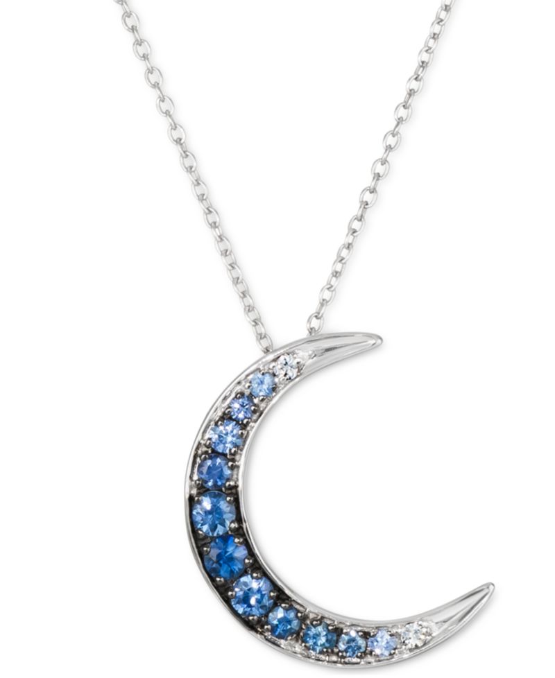 Denim Ombr&eacute; Sapphire (3/8 ct. t.w.) & White Sapphire Accent Crescent Moon 18" Pendant Necklace in 14k White Gold