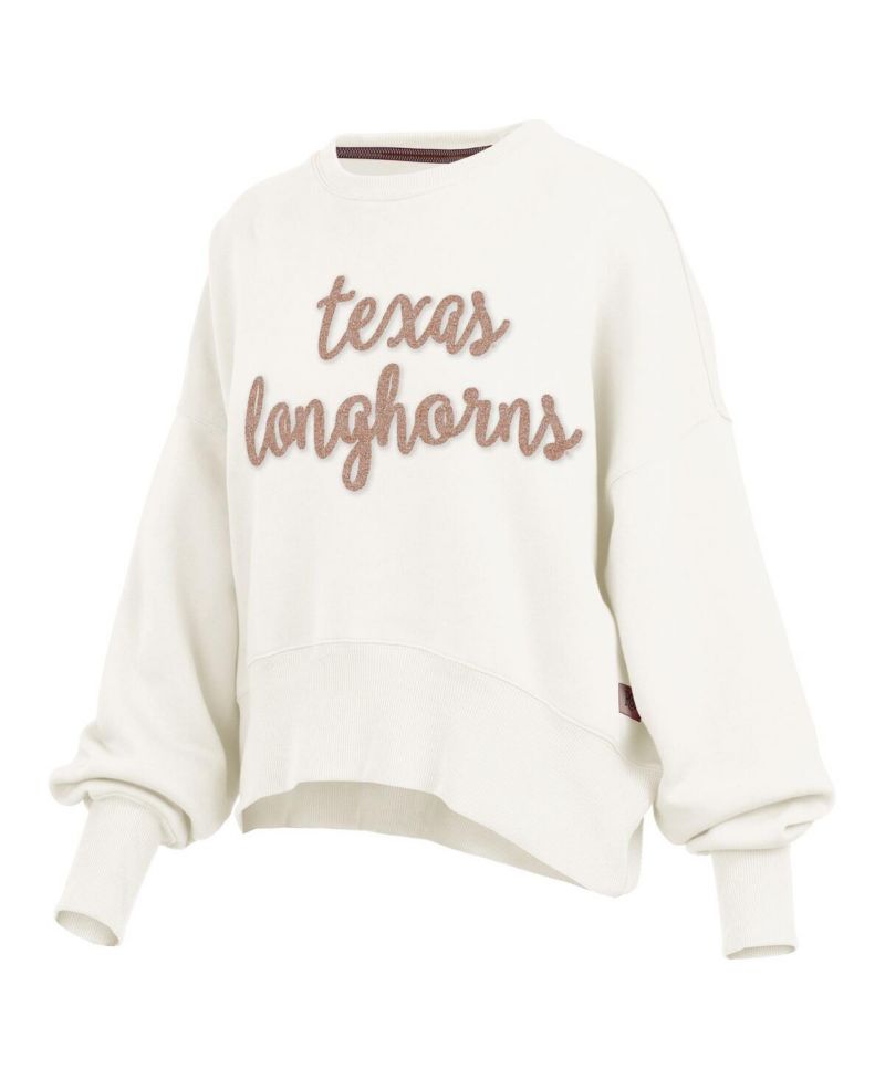 Women's Cream Texas Longhorns Chelsea Oversized Pullover Sweatshirt