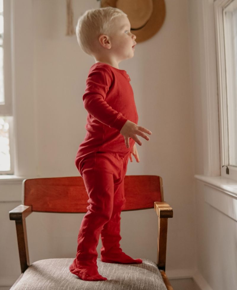 Toddler Matching Family One Piece Footed Cotton Long Sleeve Solid Color Pajamas 2T-5T