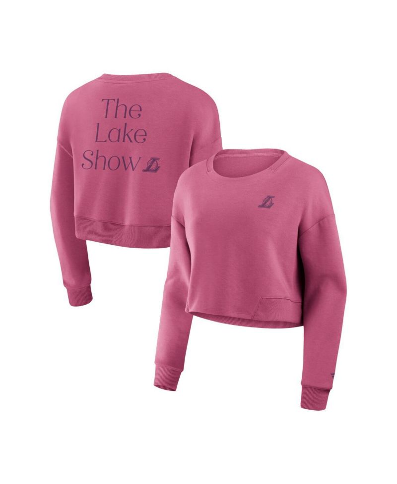 Women's Pink Los Angeles Lakers Studio Premium Cropped Pullover Sweatshirt