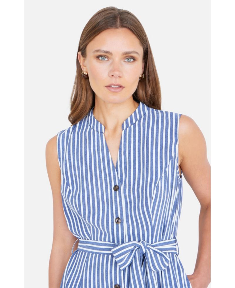 Women's Stripe Midi Sleeveless Shirt Dress