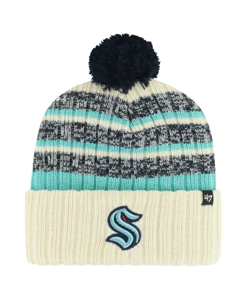 Men's Cream Seattle Kraken Tavern Cuffed Knit Hat with Pom