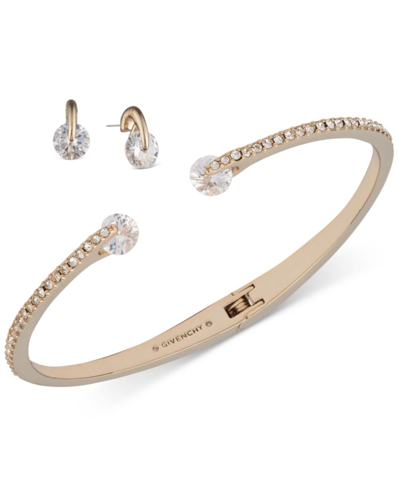 2-Pc. Color Floating Stone Crystal Cuff Bangle Bracelet and Matching Stud Earrings Set