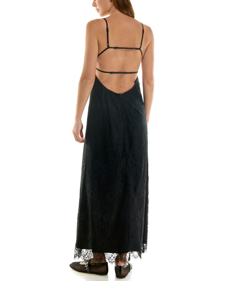 Juniors' Lace and Satin Maxi Slip Dress