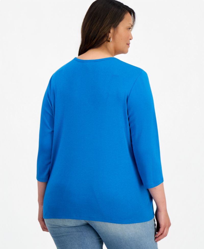 Petite V-Neck 3/4-Sleeve T-Shirt