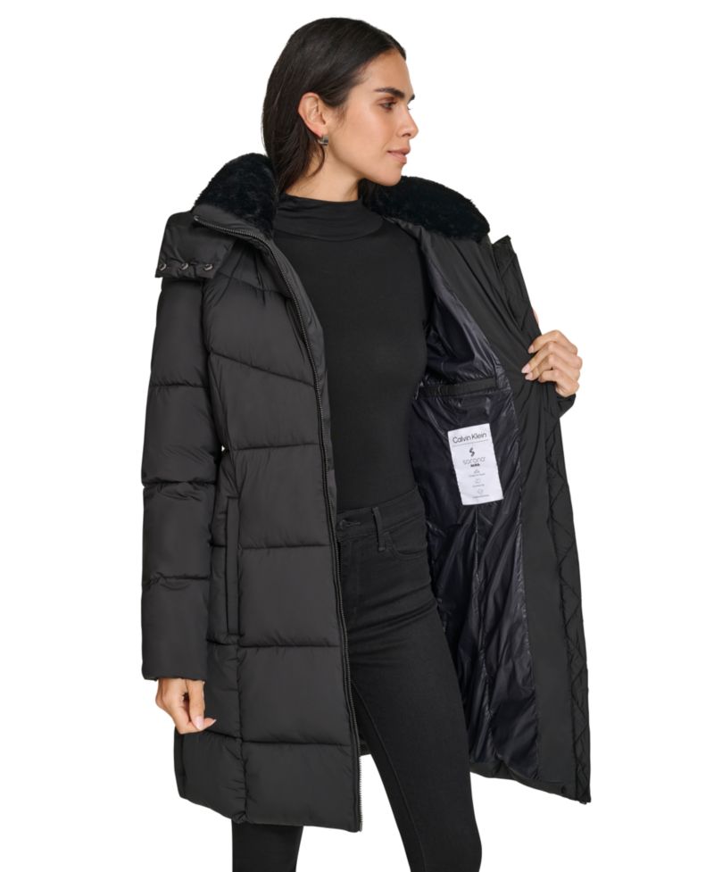 Women's Hooded Faux-Fur-Lined Midi Puffer Coat