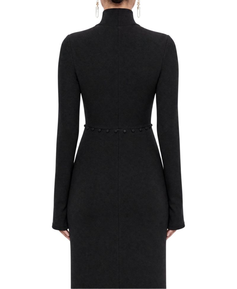 Women's Stand Collar Long-Sleeve Button Detail Maxi Dress