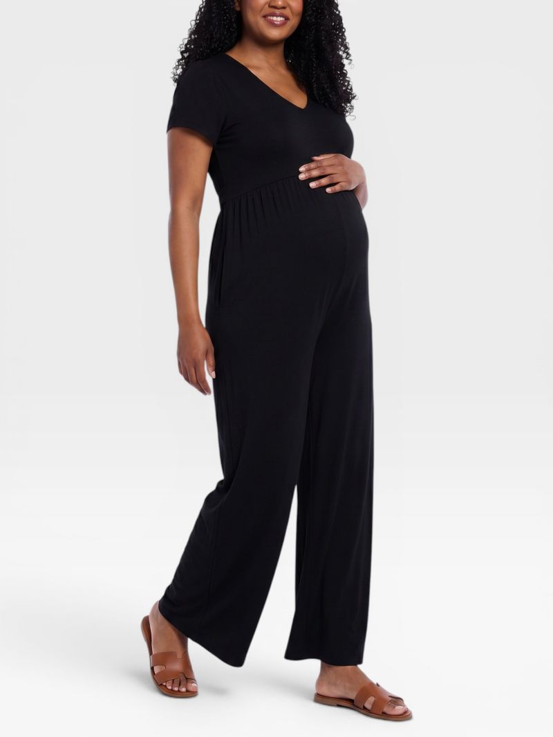 Maternity Short Sleeve V-Neck Flare Leg Jumpsuit - Motherhood
