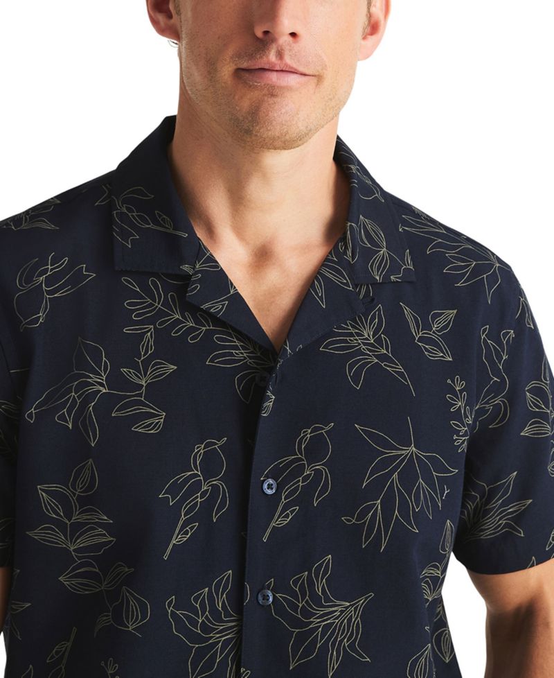 Men's Short-Sleeve Embroidery Camp Collar Shirt