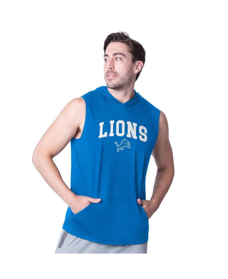 Men's Royal Detroit Lions Action Sleeveless Pullover Hoodie