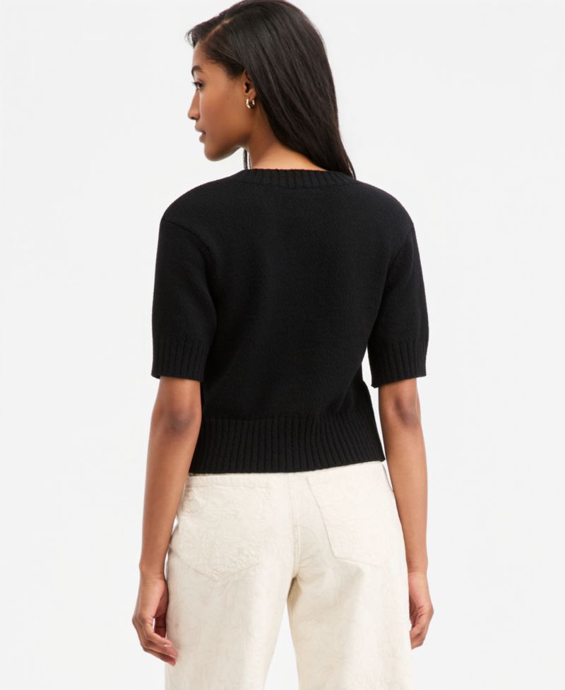 Women's Crewneck Short-Sleeve Textured Button-Front Cardigan