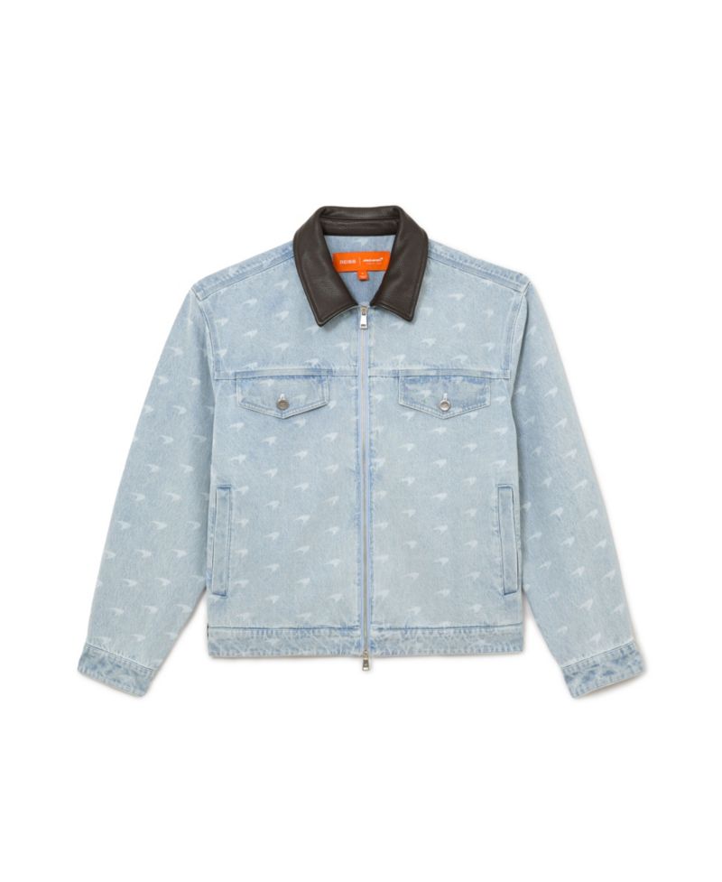 Men's Vortex McLaren Racing Grained-Leather-Collar Denim Jacket