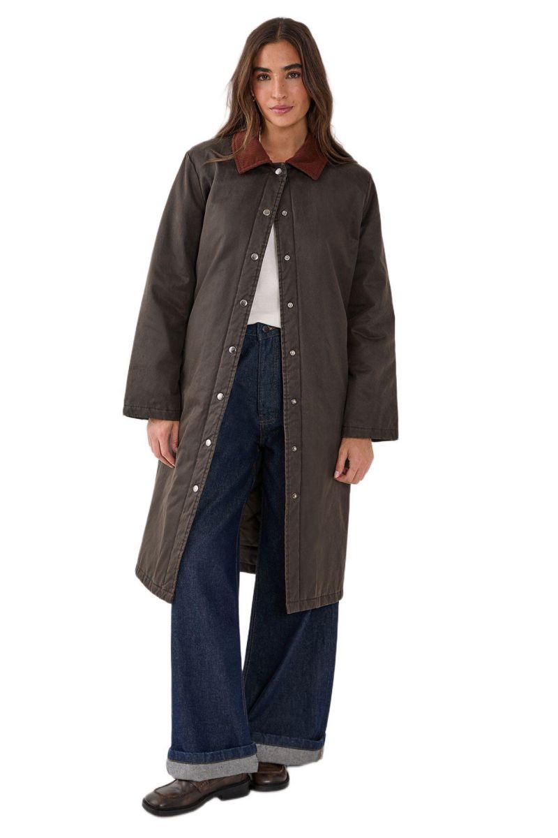Women's Longline Cord Collar Wax Effect Coat