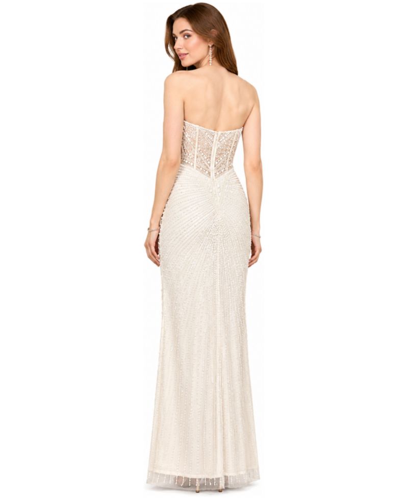 Women's Embellished Strapless Gown with Slit