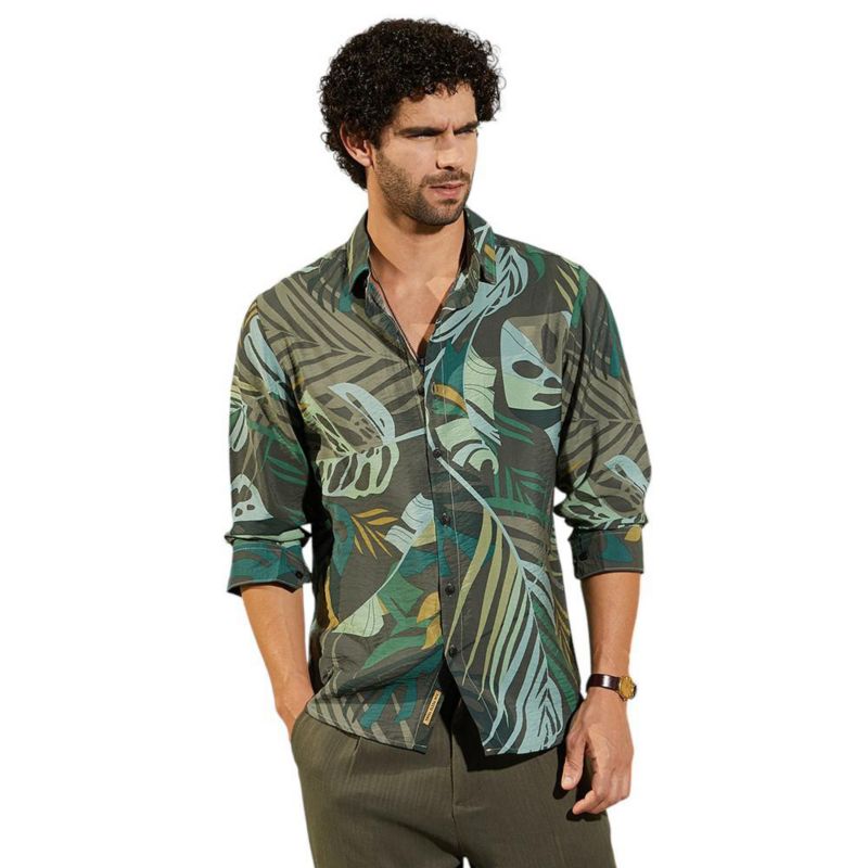 Men's Jungle Green Palm Print Casual Shirt