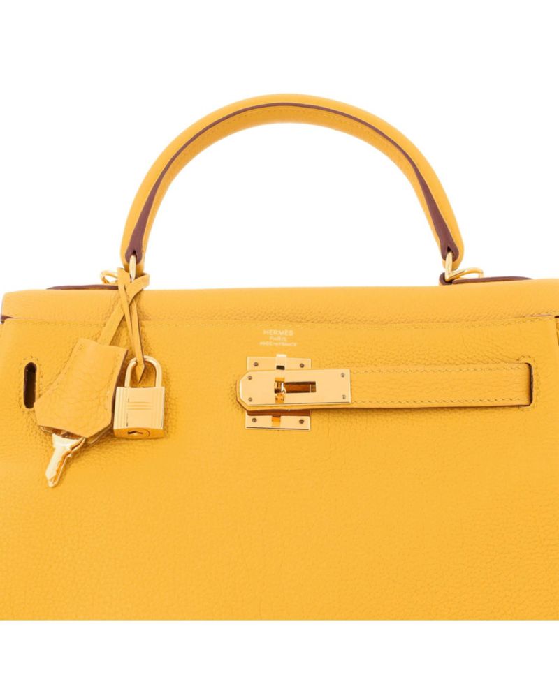 Pre-Owned Hermes Kelly 28 Handbag Yellow Togo with Gold Hardware