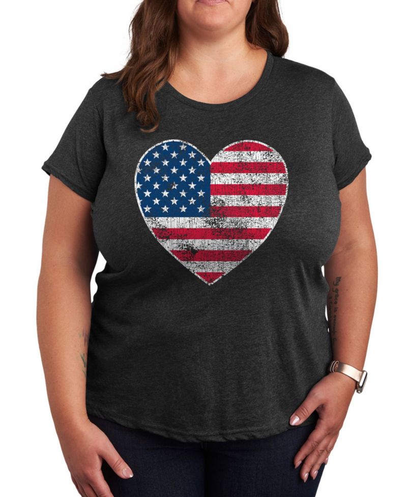 Plus Size Americana Heart Flag Graphic Crew Neck T-Shirt