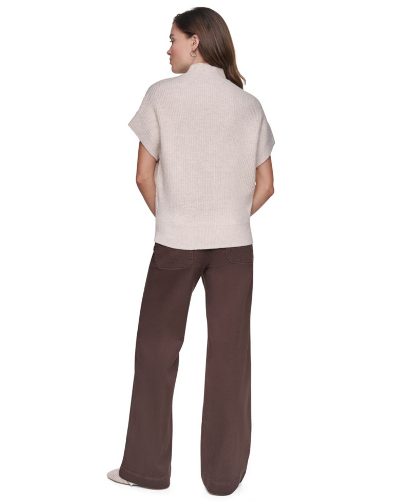 Women's Sleeveless Mock Neck Extended-Shoulder Sweater