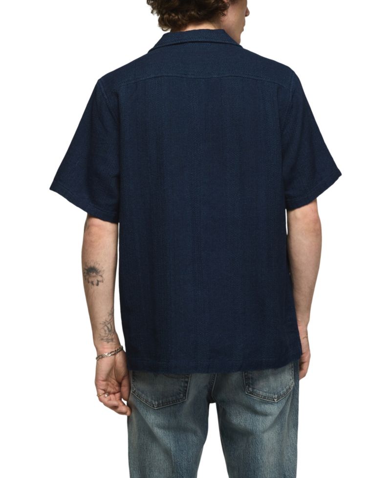 Men's Textured Indigo Short-Sleeve Shirt
