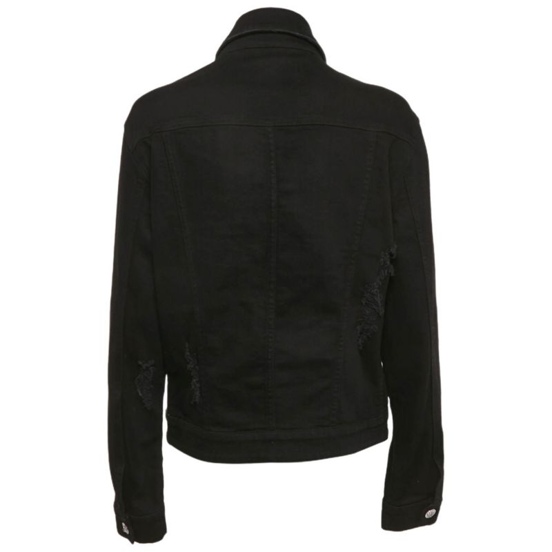 Women's Pre-Owned Versus Versace Black Distressed Denim Button Detail Jacket