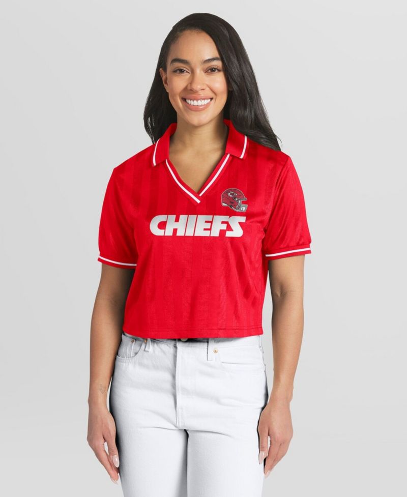 Women's Red Kansas City Chiefs Cropped Jersey Polo Shirt