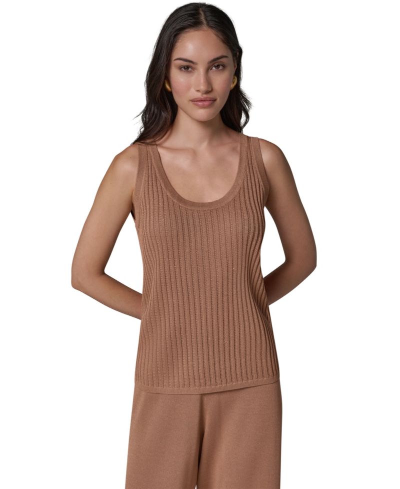 Women's Ribbed-Knit Open-Stitch Scoop Neck Tank Top