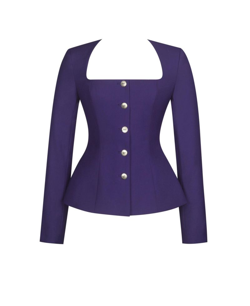 Women's Skyla Indigo Square Neckline Peplum Blazer