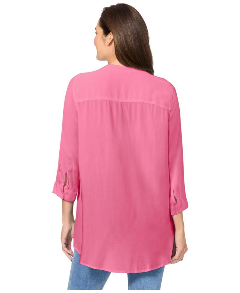 Plus Size Floral V-Neck Three-Quarter-Sleeve Tunic Blouse