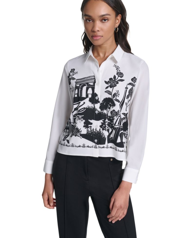 Petite Collared Button-Front Blouse