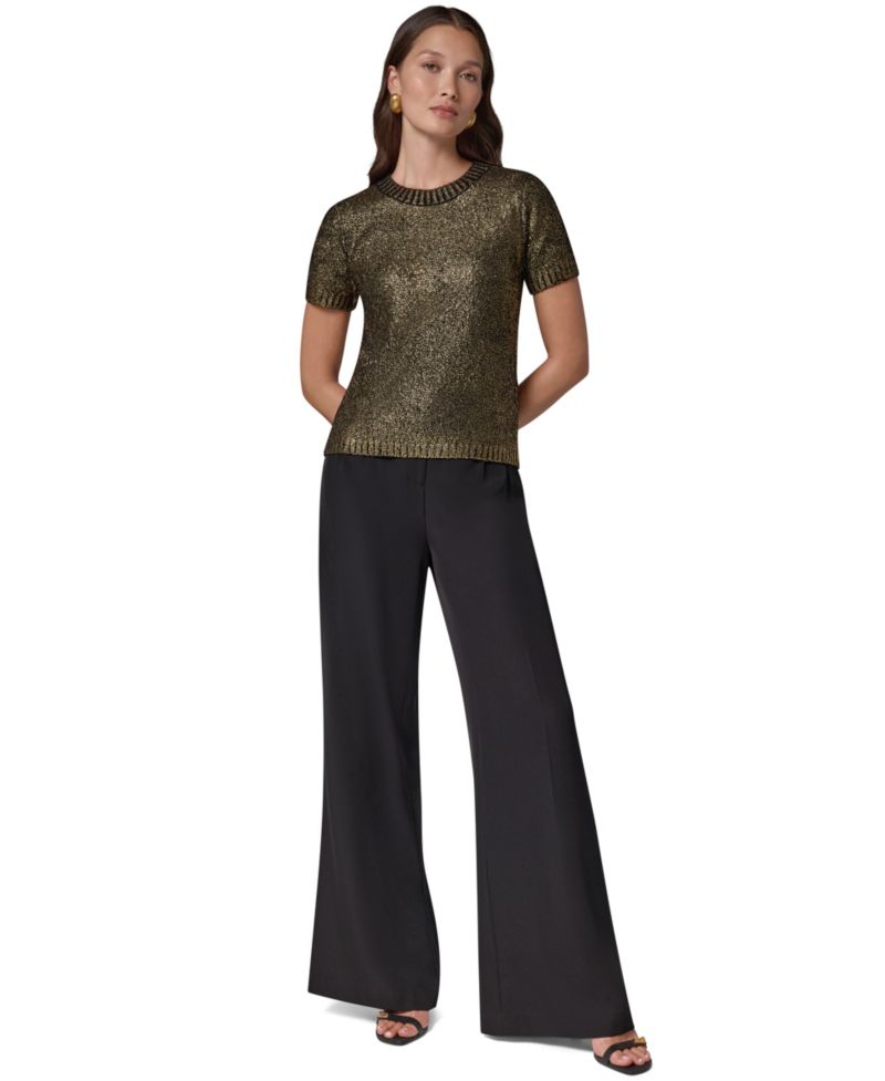 Women's Foil Boucle Short-Sleeve Crewneck Sweater