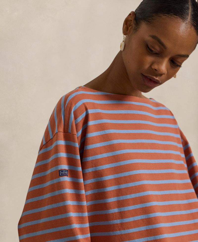 Women's Striped Long-Sleeve Boat Neck T-Shirt