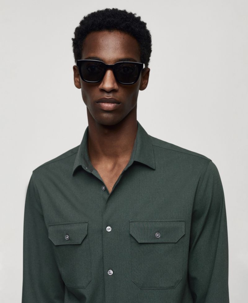 Men's Pockets Detail Stretch Fabric Overshirt