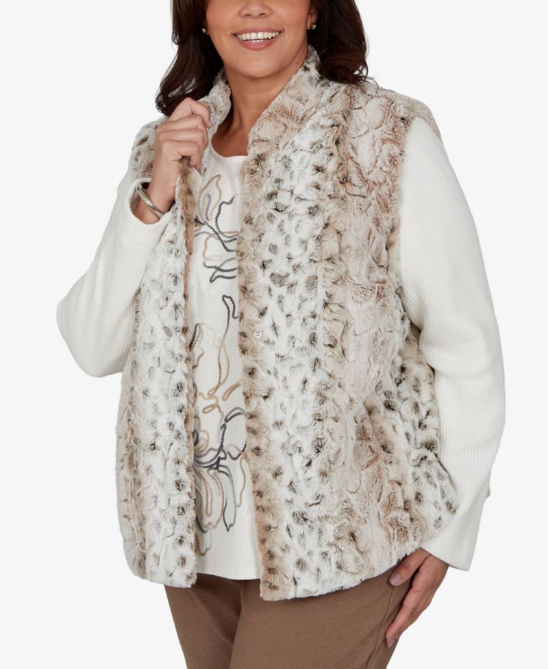 Plus Size Animal-Print Mock Neck Short Faux Fur Teddy Jacket