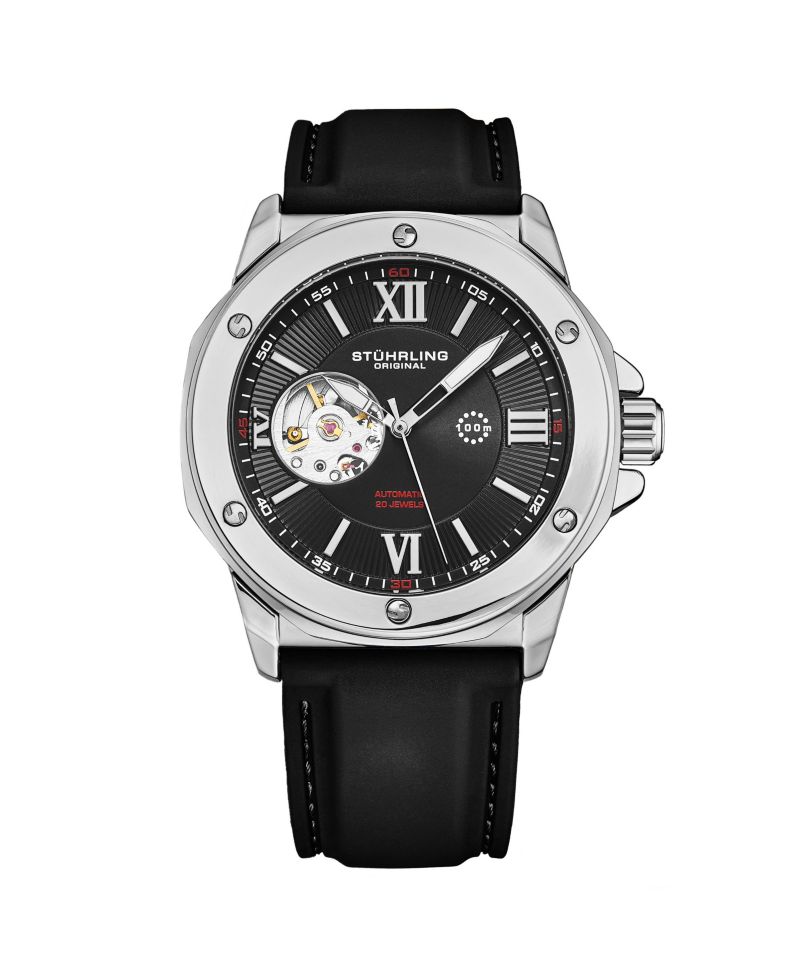Edwardian 4018 Men s Automatic Skeleton Watch - 44mm Stainless Steel Case, Skeleton Dial, Silicone Strap