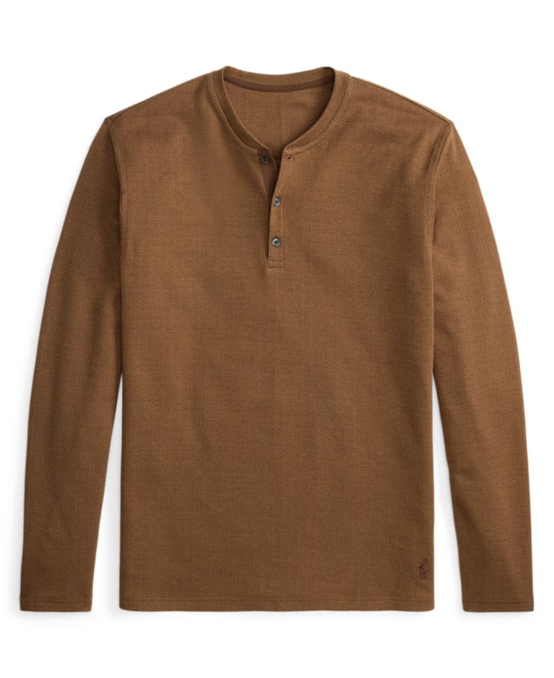 Мужская ночная рубашка Henley в елочку с длинным рукавом