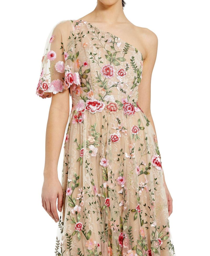 Women's One Shoulder Lace Embroidered Dress