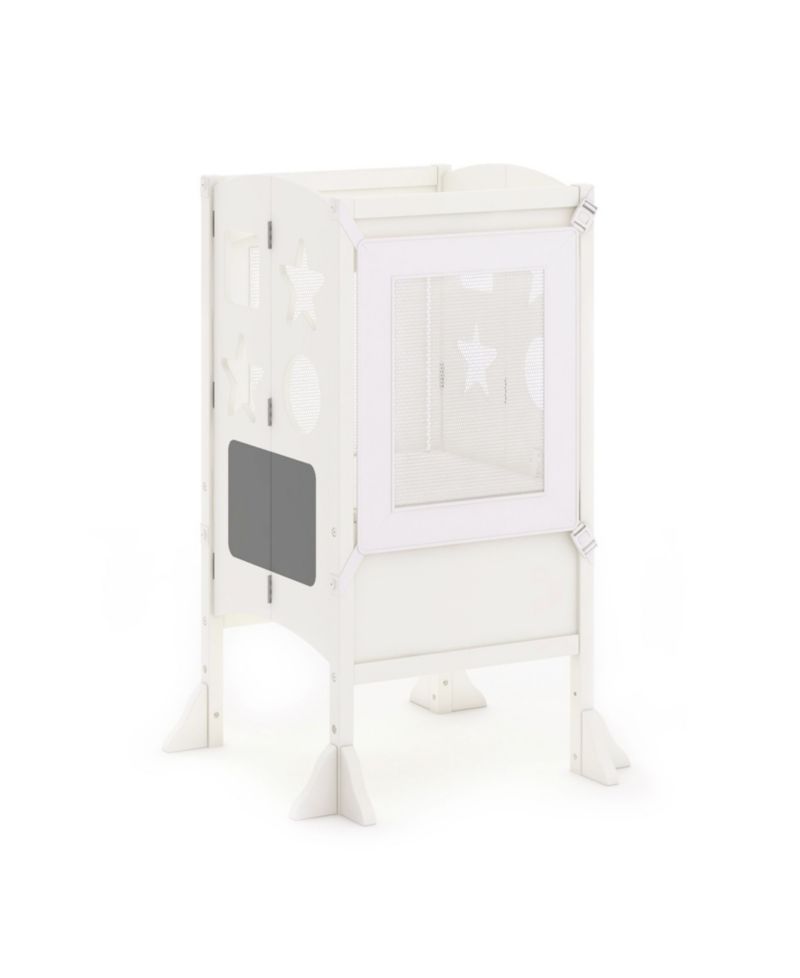 Classic Kitchen Helper Kids' Step Stool - Natural: Foldable and Adjustable Wooden Toddler Tower for Learning with Keeper
