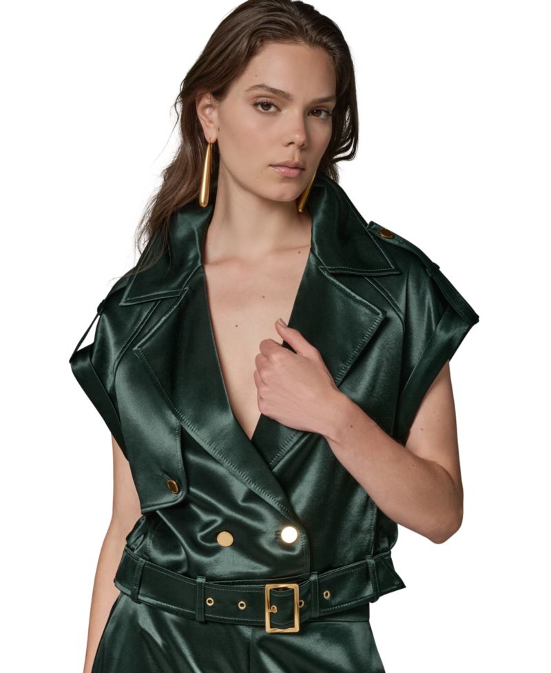 Women's Luxe Drape Satin Belted Vest