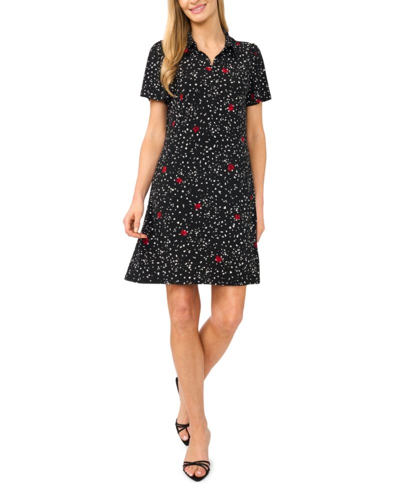 Women's Printed Short-Sleeve Collared Neck Knit Polo Dress