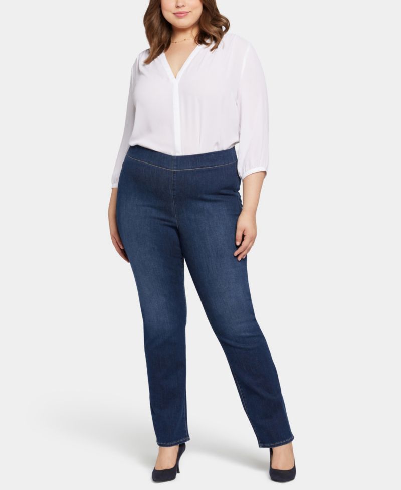 Plus Size Pull-On Straight Jeans