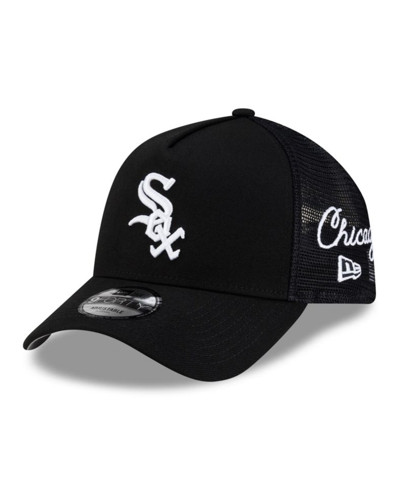 Men's Black Chicago White Sox Side Script 9FORTY A-Frame Trucker Adjustable Hat