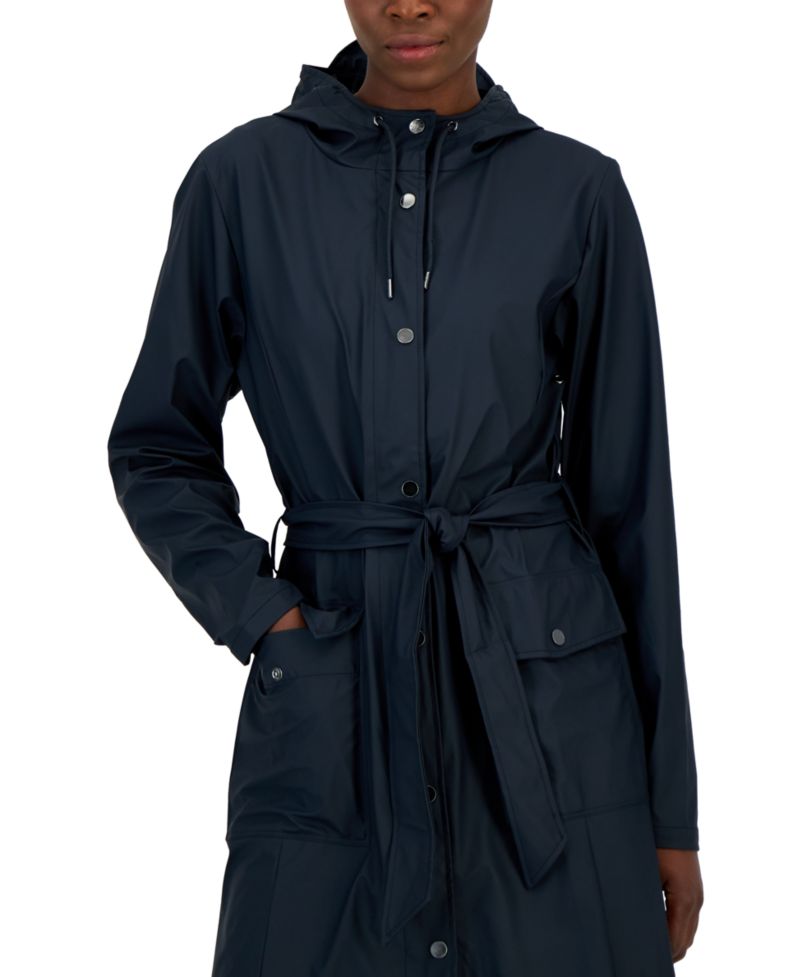 Women's Curve Hooded Belted Waterproof Raincoat