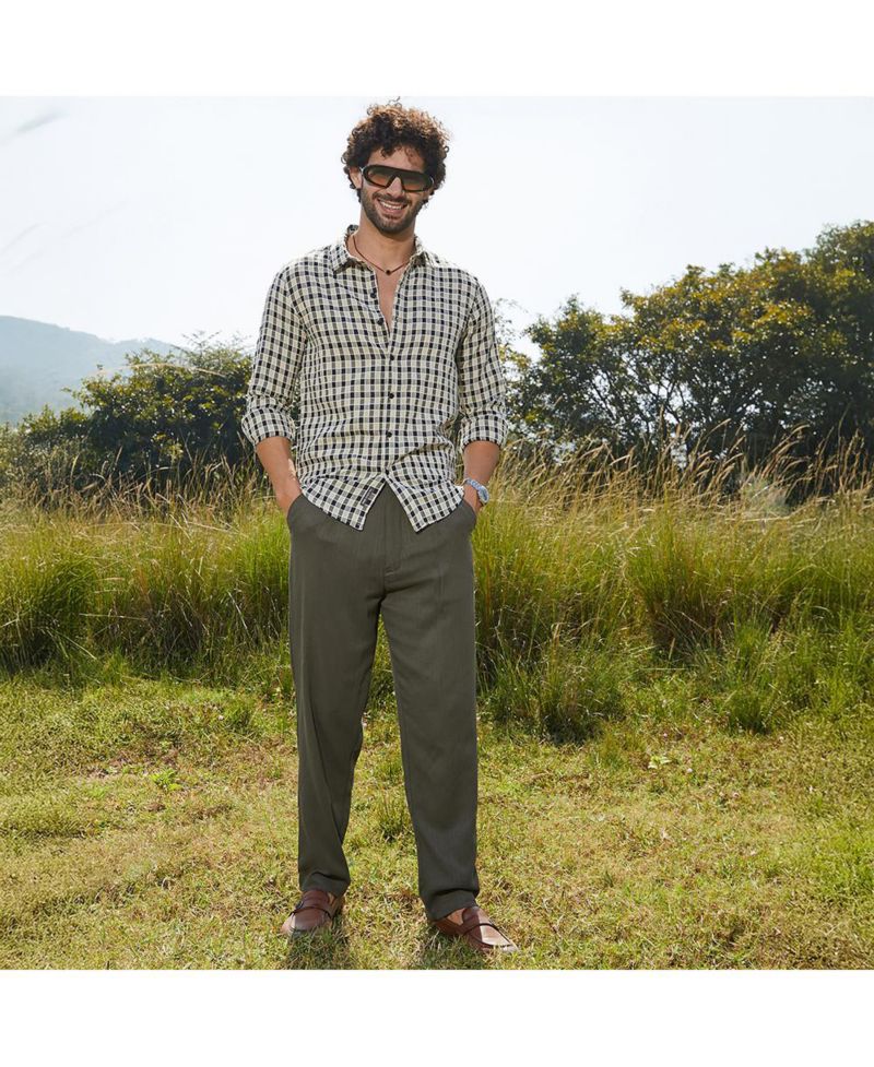 Men's Navy Blue & Cream White Glen Check Shirt