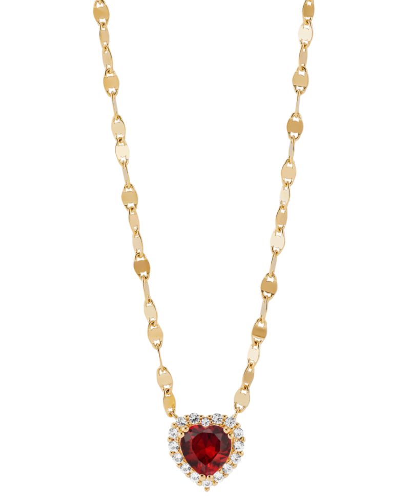 Lab-Grown Pink Sapphire (1-1/2 ct. t.w.) & Lab-Grown White Sapphire (1/4 ct. t.w.) Heart Pendant Necklace in 14k Gold-Plated Sterling Silver, 16" + 2" extender (Also in Lab-Grown Ruby)