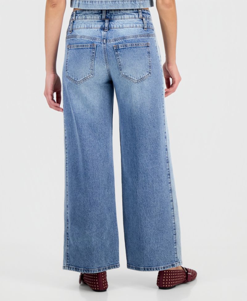 Petite High-Rise Wide-Leg Two-Tone Jeans