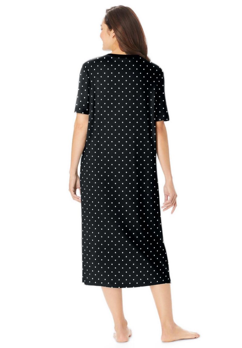 Women's Dreams and Co. V-Neck Short Sleeve Midi Cotton Sleep Shirt