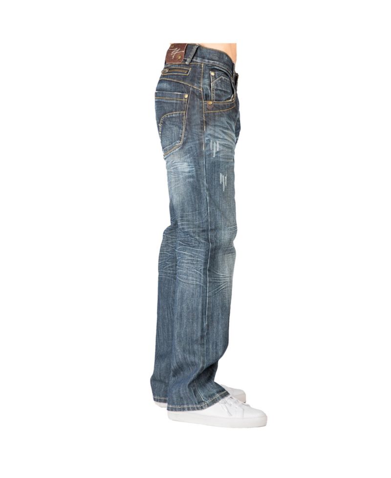 Мужские потертые джинсы свободного кроя из денима Bootcut с карманом на молнии