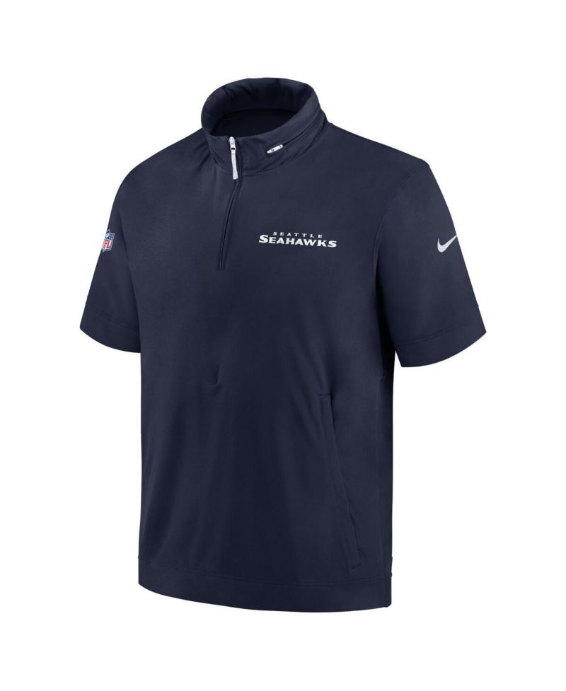 Men's College Navy Seattle Seahawks 2024 Sideline Coach Short Sleeve Half-Zip Hoodie Jacket